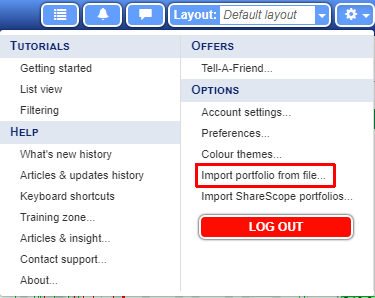 ShareScope options menu