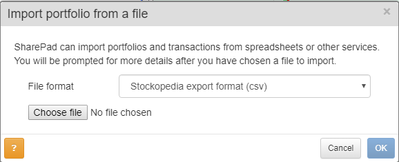 ShareScope import portfolio menu