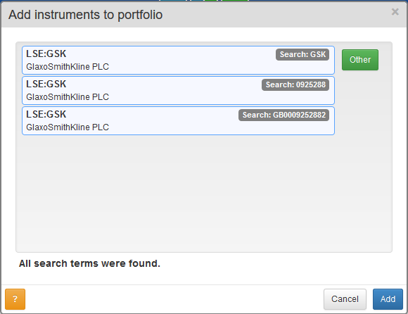 SharePad add instruments to portfolio menu